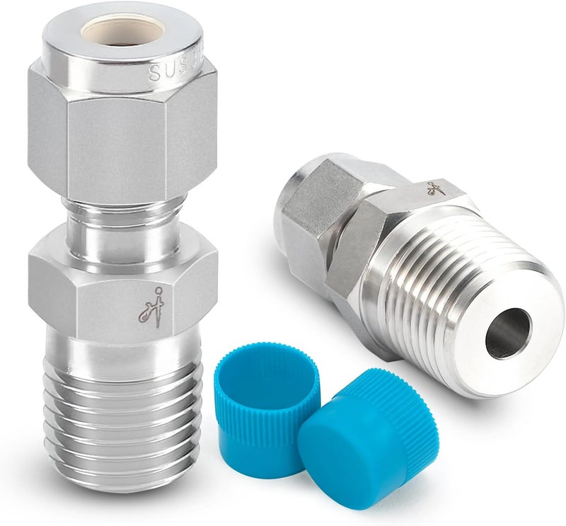 VALVENTO 2Pcs 316 Stainless Steel Compression Tube Fitting 3/4" OD x 3/4" NPT Male Straight Adapter Connector with Double Ferrules for Oil, Chemical, and Natural Gas Connections - Image 1